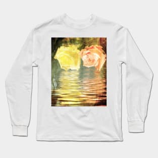 A painting of two Roses and their reflection in water with copy space. Long Sleeve T-Shirt